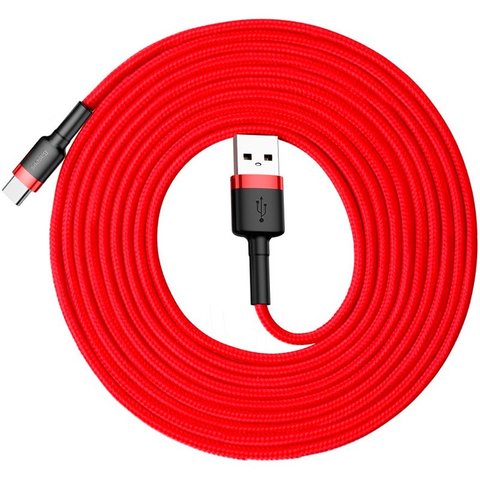 USB Cable Baseus Cafule, (USB type-A, USB type C, 300 cm, 2 A, red, nylon braided) #CATKLF-U09 Preview 1