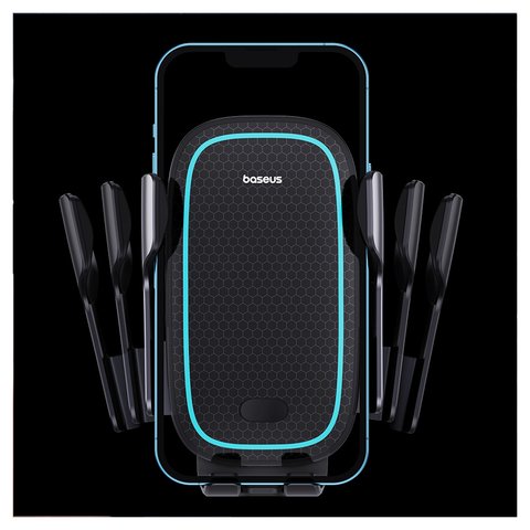 Автомобильный держатель Baseus Milky Way Pro, черный, на дефлектор, с беспроводной зарядкой, с USB кабелем тип-C, 15 Вт, #C40357000111-00 Превью 3