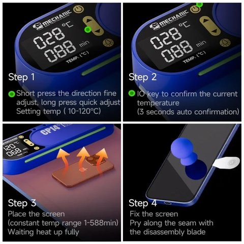Alfombra de calentamiento para desarme (separador) Mechanic CP14+, 350x225 mm, con iluminación, 50-120°C Vista previa  5