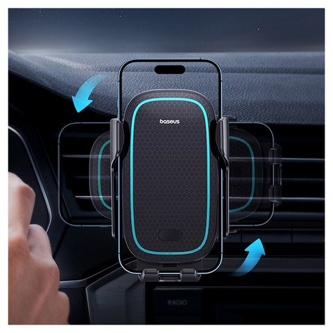 Автомобільний тримач Baseus Milky Way Pro, чорний, на дефлектор, автоматичний затискний механізм, з безпровідною зарядкою, з USB кабелем тип-C, 15 Вт, #C40357000111-00 Прев'ю 2
