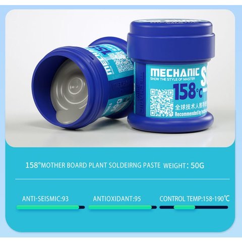 BGA паста Mechanic ZC50, Sn 52%, Pb 42,5%, Bi 3%, 158 °C, 50 г Прев'ю 1