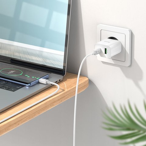 Мережевий зарядний пристрій Hoco C80A Plus, 20 Вт, Power Delivery (PD), білий, з кабелем USB тип-C до USB тип-C, 2 порта, #6931474779908 Прев'ю 2